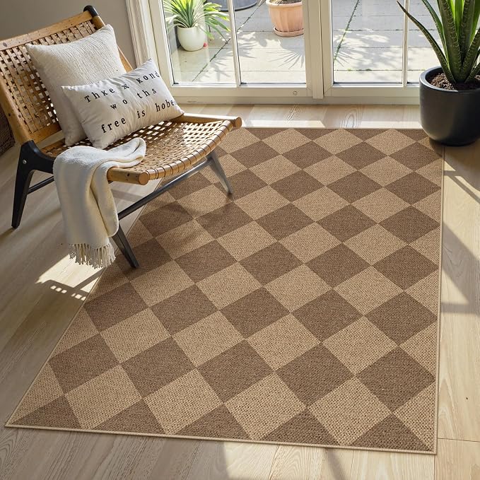Lahome Checkered Easy Jute Indoor Outdoor Rug, 3x5 Washable Nature Rug by Lahome