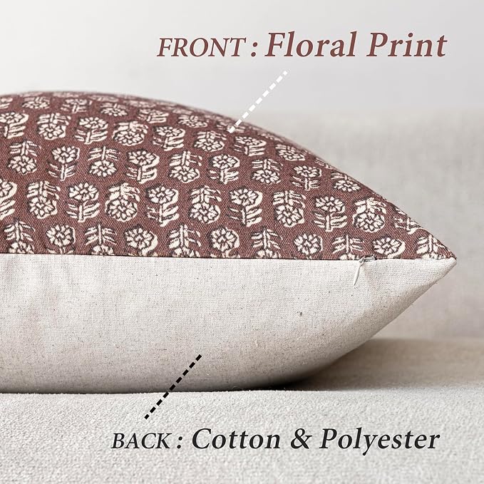 Foindtower Set of 2 Decorative Neutral Floral Print Throw Pillow Covers Vintage - Image 2