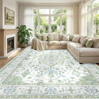Area Rugs 9'x12' Washable Non-Slip, Floral Vintage Distress Print Pattern - Image 2