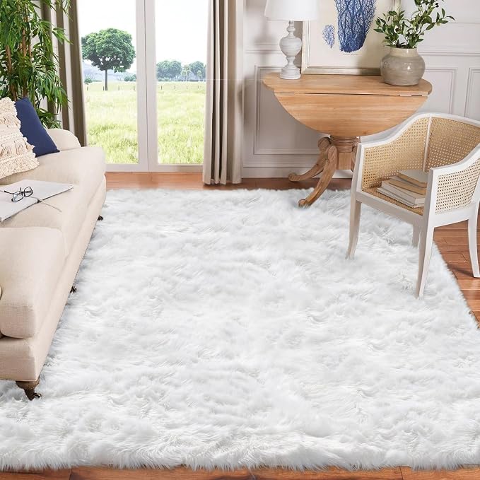 Goolela White Sheepskin Area Rug 8x10 Fluffy Fuzzy Furry Shag Rug - Image 2