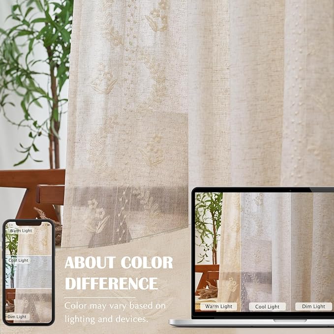 jinchan Belrose Linen Curtains for Bedroom Floral Curtains 72 Inch Length Linen - Image 8