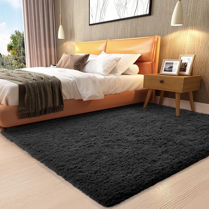Ophanie 3x5 Black Rugs for College Dorm, Bedroom Small Area Rug, Non-Slip by Ophanie