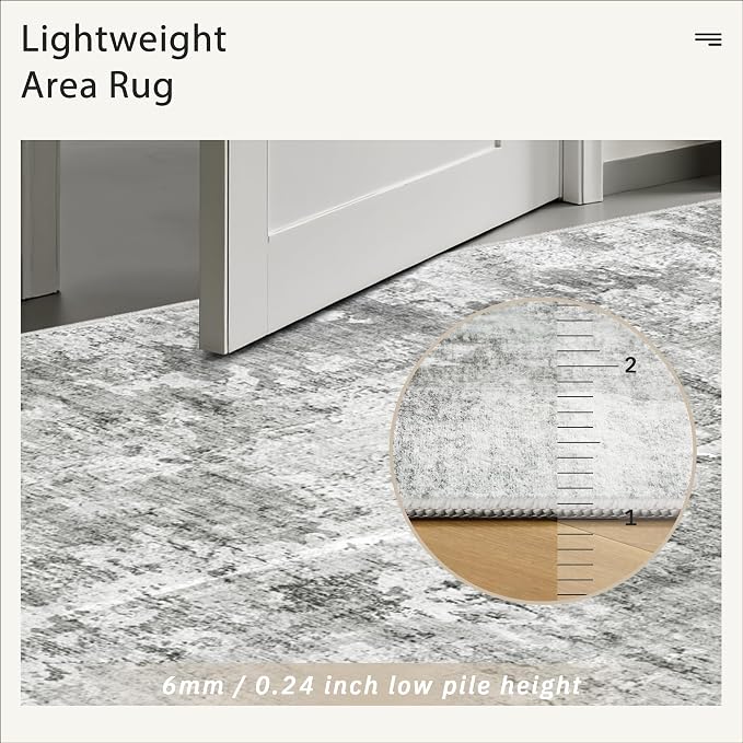 6x9 Abstract Area Rugs for Living Room 6 x 9 Washable Non Slip Low Pile Gray - Image 7