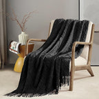 BOURINA Black Throw Blanket 50 x70 Inches Jacquard Argyle Throw Textured Solid - Image 2