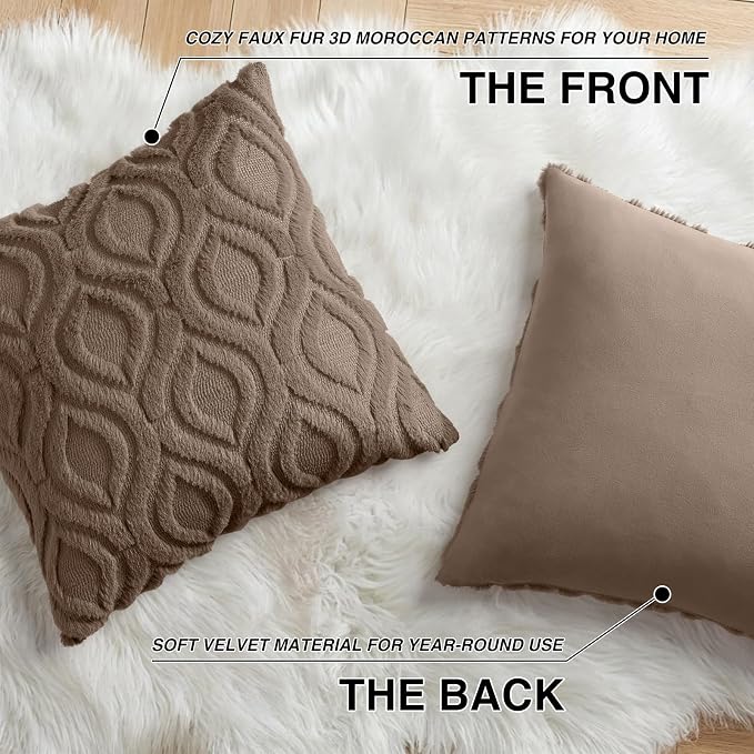 decorUhome Throw Pillow Covers 18x18 Inch Set of 2, Soft Plush Faux Wool Brown - Image 8