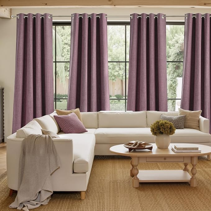 NICETOWN Faux Linen Greyish Purple Blackout Curtains 84 inches Long - Image 4