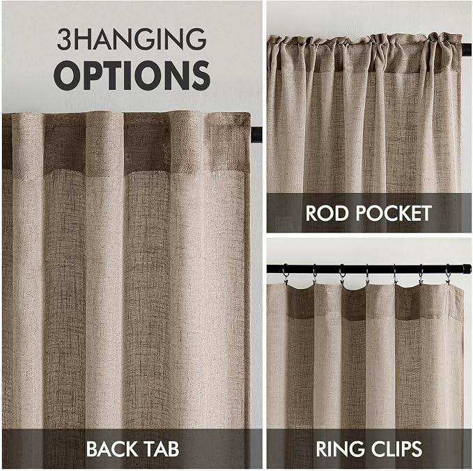 MIULEE Taupe Grey Linen Curtains 63 Inch Length 2 Panels - Image 3