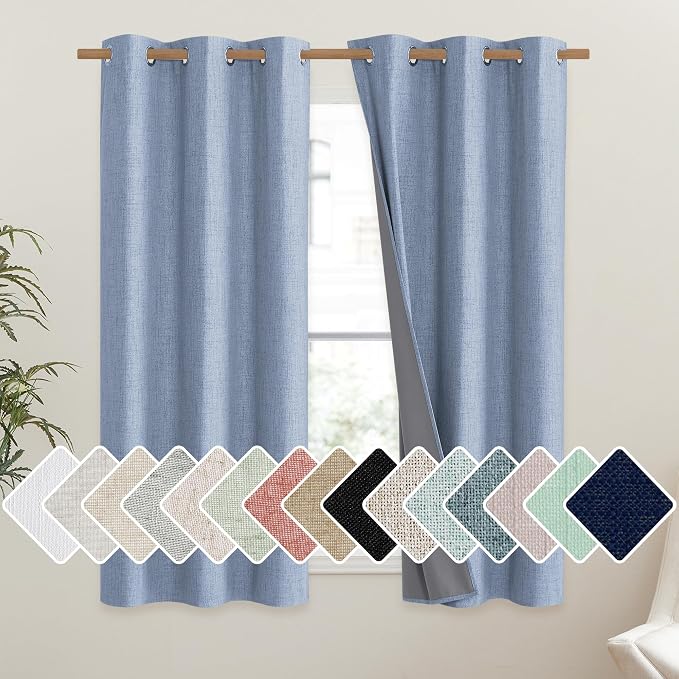 NICETOWN Stone Blue Vintage Linen 100% Blackout Curtains by NICETOWN