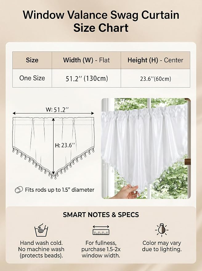 Molaxhome Swag Curtain 51 inch Length Rod Pocket Scalloped Curtain Valance - Image 5