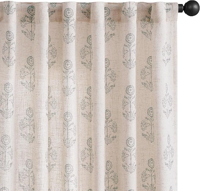 jinchan Linen Floral Curtains for Living Room 96 Inch Length Gray Flower by JINCHAN