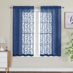 OWENIE Furman Blue Sheer Curtains 45 Inch Length 2 Panels Set - Image 2