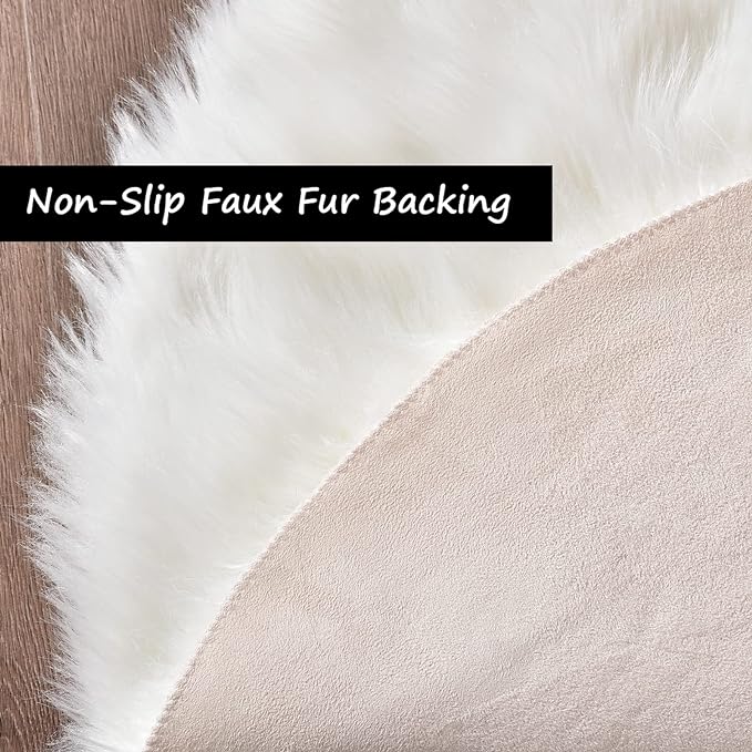 Goolela White Round Rug 3ft Fluffy Faux Sheepskin Fur Rug Small Circle Fuzzy - Image 4