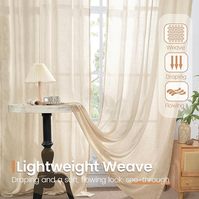 BGment 63 Inches Long Burlap Linen Semi Sheer Curtains - Image 5