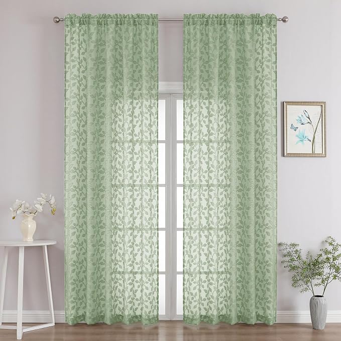 Chyhomenyc Sage Green Sheer Curtains 96 Inch Length 2 Panels Set, Light by Chyhomenyc