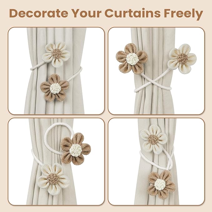 KLOGTSIND Flower Curtain Tiebacks, 6 Pack Boho Curtain Ties Elegant DIY Curtain - Image 5