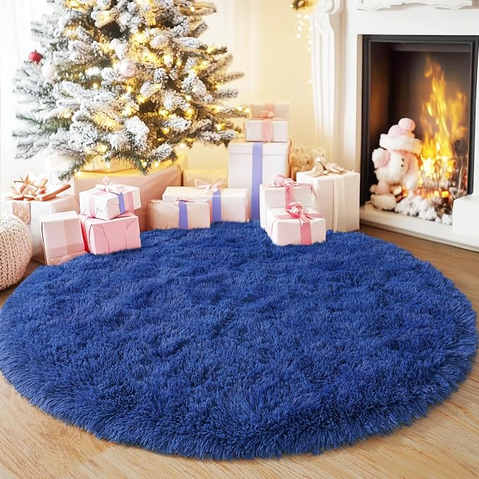 4'x4' Blue Round Rug for Bedroom, Ultra Soft Fluffy Circle Rug for Kids Girls - Image 3