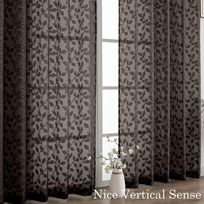 Chyhomenyc Extra Long Chocolate Sheer Curtains 108 Inch Length 2 Panels Set - Image 9