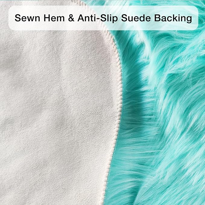 duduta Turquoise Blue Sheepskin Throw Rug 2x3 ft, Fluffy Shag Faux Fur Chair - Image 4