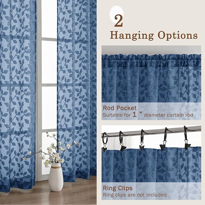 Chyhomenyc Extra Long Dusty Blue Sheer Curtains 120 Inch Length 2 Panels Set - Image 5