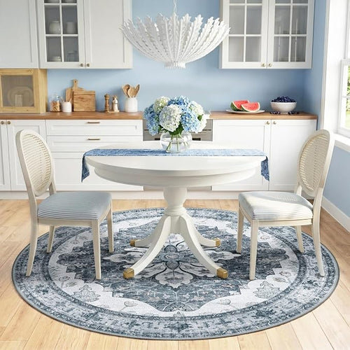 Area Rugs 6ft Washable Non-Slip, Floral Vintage Distress Print Pattern - Image 2