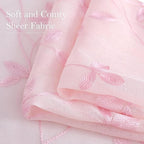 HOMEIDEAS Pink Sheer Curtains 52 X 63 Inches Length 2 Panels Embroidered Vine - Image 4