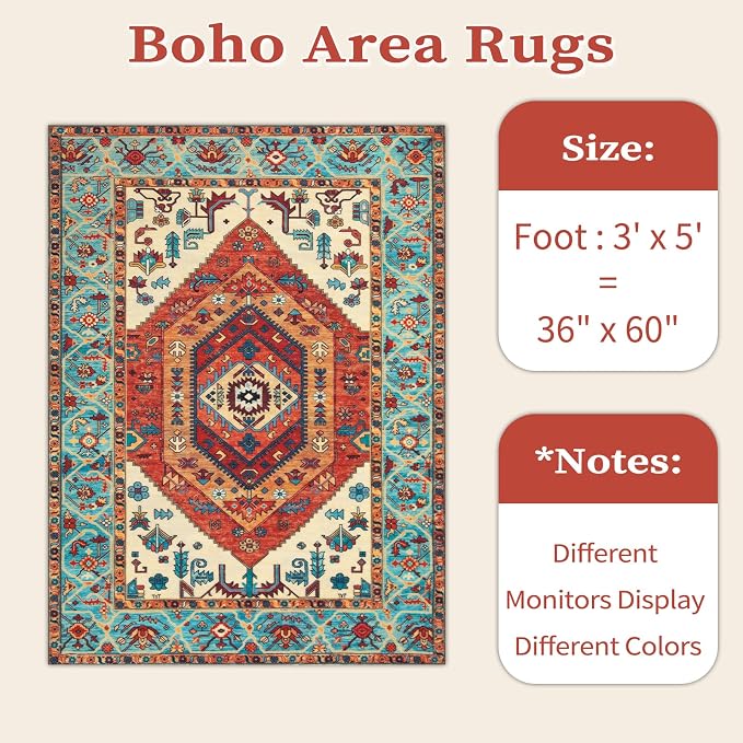SERISSA Area Rug 3x5 Boho Orange Rugs - Image 6