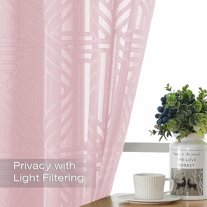 Simplebrand Blush Semi Sheer Curtains 96 Inches Long 2 Panels, Light Filtering - Image 2