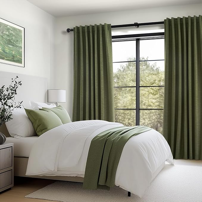 Olive Green Curtains 120 Inch Long 2 Panels Set - Image 7