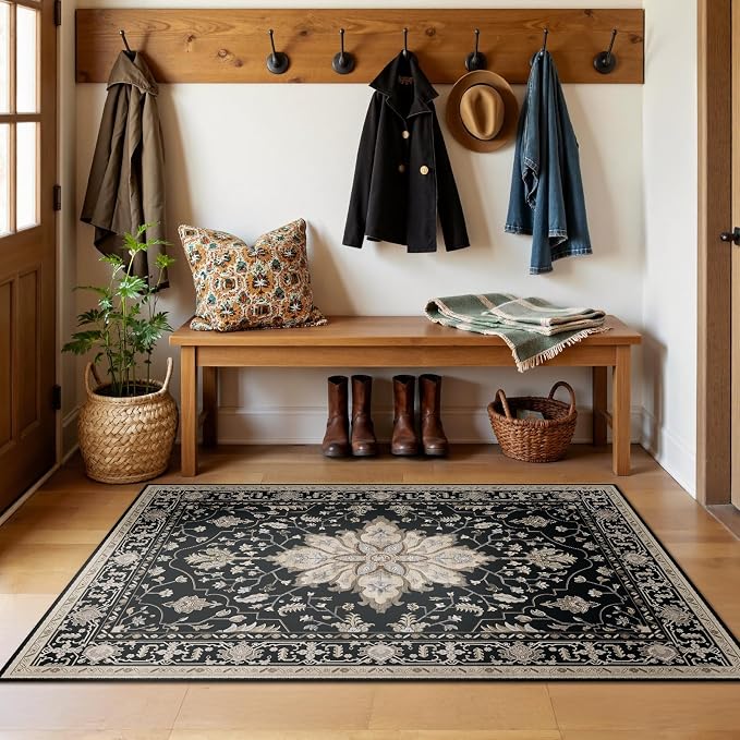 RELEANY Area Rugs 3'x5' Washable Non-Slip, Floral Vintage Distress Print - Image 3