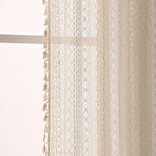WAZZIO Boho Lace Curtains 63 Inches 2 Panel, Light Filtering Privacy Tassel & - Image 9