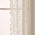 WAZZIO Boho Lace Curtains 54 Inches 2 Panel, Light Filtering Privacy Tassel & - Image 5