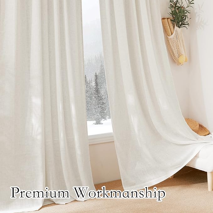 RYB HOME Linen Sheer Curtains for Bedroom, Sunlight Filtering Nature Airy - Image 5