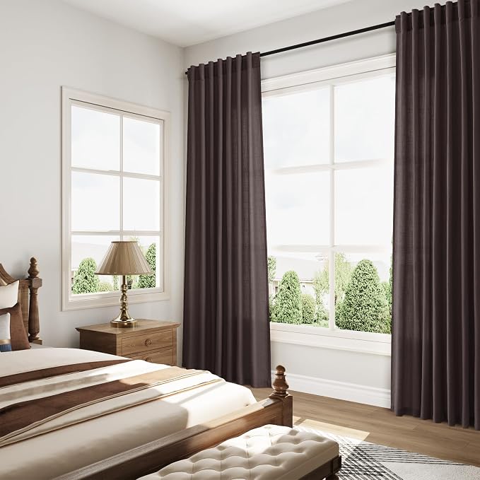 Nanspring Cocoa Coffee Linen Curtains 84 Inch Length 2 Panels Set - Image 8