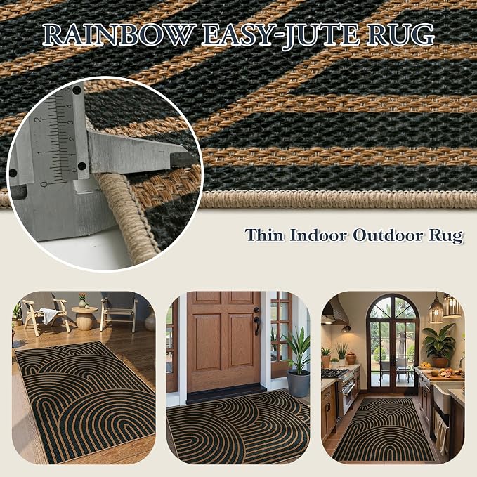 Lahome Enfys Modern Rainbow Easy Jute Patio Rug, 3x5 Washable Rugs - Image 5