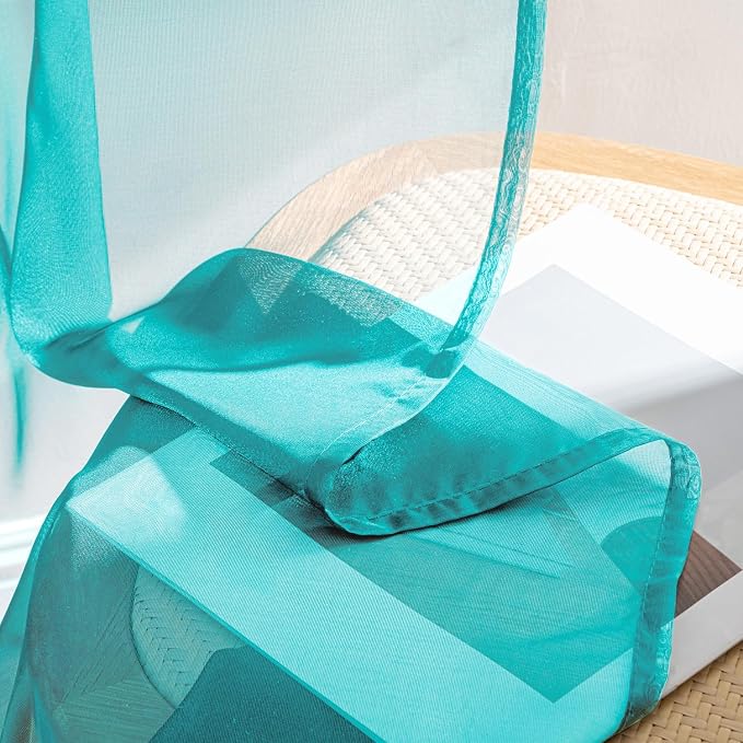 MIULEE Turquoise Sheer Curtains 108 Inches Long, 4 Panels Set, Light Filtering - Image 7
