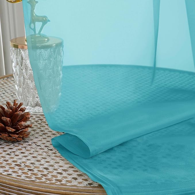 OWENIE Turquoise Sheer Curtains 72 Inches Long 2 Panels Set, Transparent Voile - Image 7