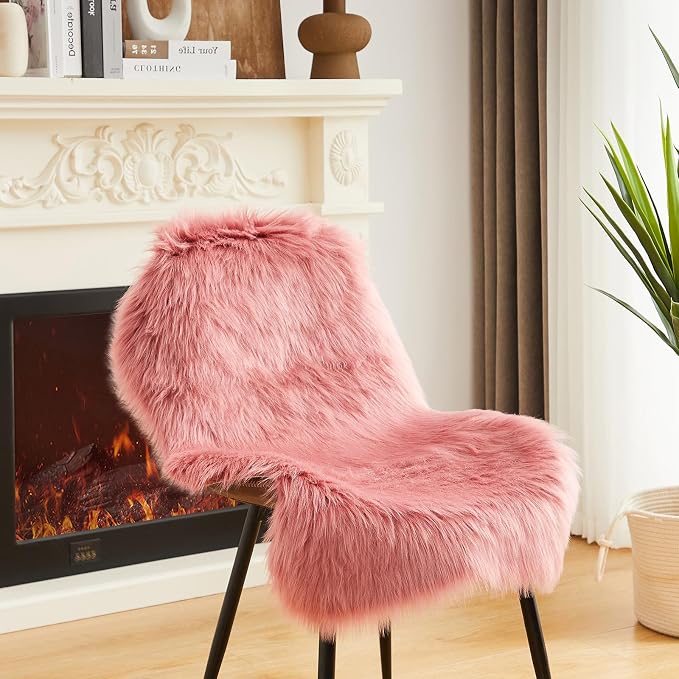 AMTOVO Faux Fur Rug, Blush Pink Small Area Rug, Fluffy Sheepskin Rug, Fuzzy - Image 5