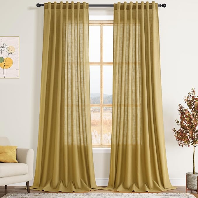 Nanspring Gold Linen Curtains 108 Inches Long by Nanspring