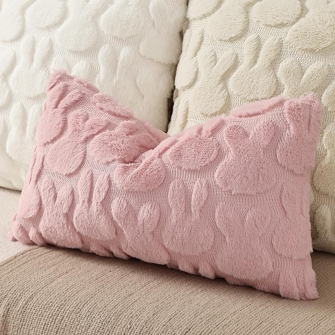 decorUhome Easter Bunny Pillow Covers 12x20 Inch Set of 2, Soft Plush Faux Wool - Image 7