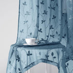 HOMEIDEAS Cyan Blue Sheer Curtains 52 X 63 Inches Length 2 Panels Embroidered - Image 7