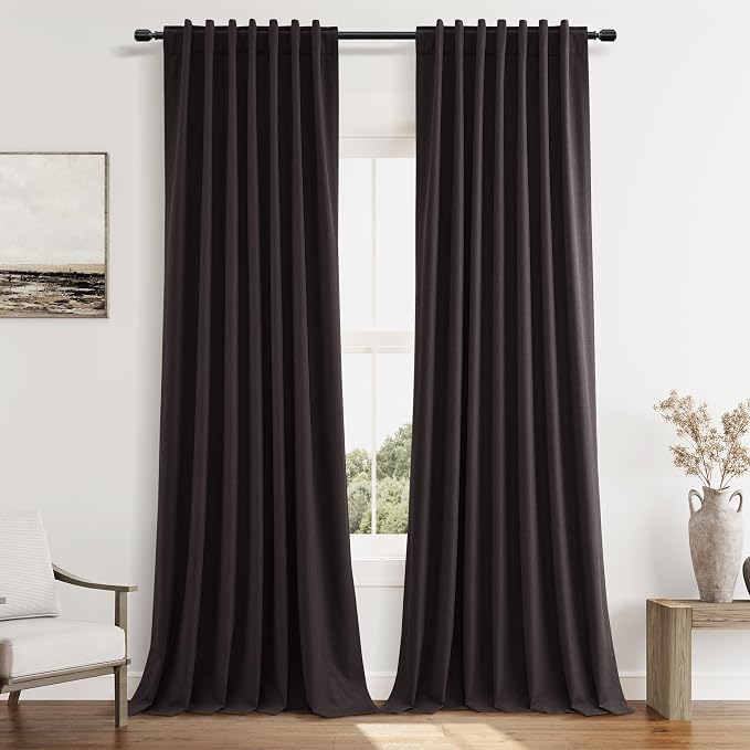 Guken Cocoa Coffee 100% Blackout Linen Curtains 120 Inch Length 2 Panels Set by Guken