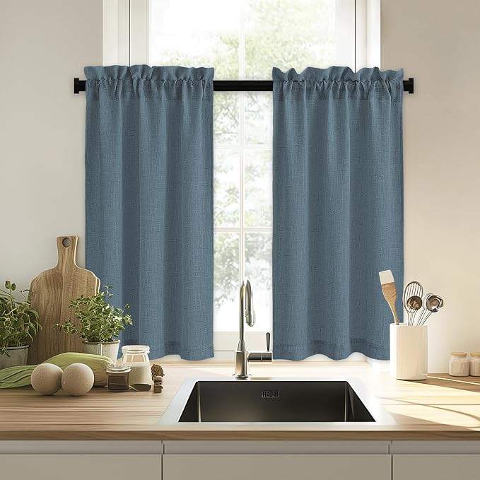 RYB HOME Kitchen Curtains, 30 inches Long Linen Rod Pocket Semi Sheer Cuartins - Image 7