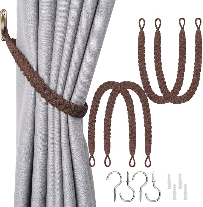 NICEEC 4 Pack Natural Cotton Rope Curtain Tiebacks Elegant Boho Style by NICEEC
