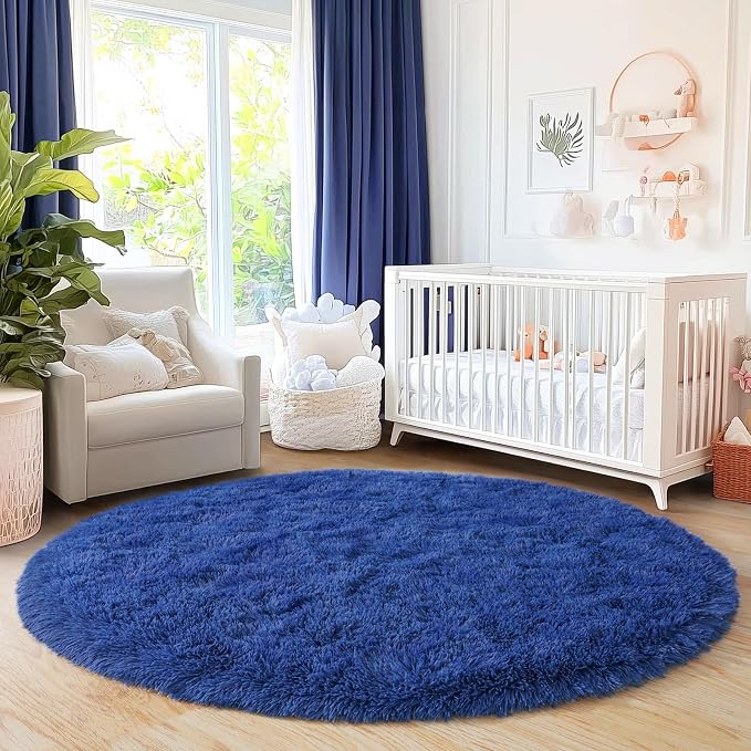 5'x5' Blue Round Rug for Bedroom, Ultra Soft Fluffy Circle Rug for Kids Girls - Image 6