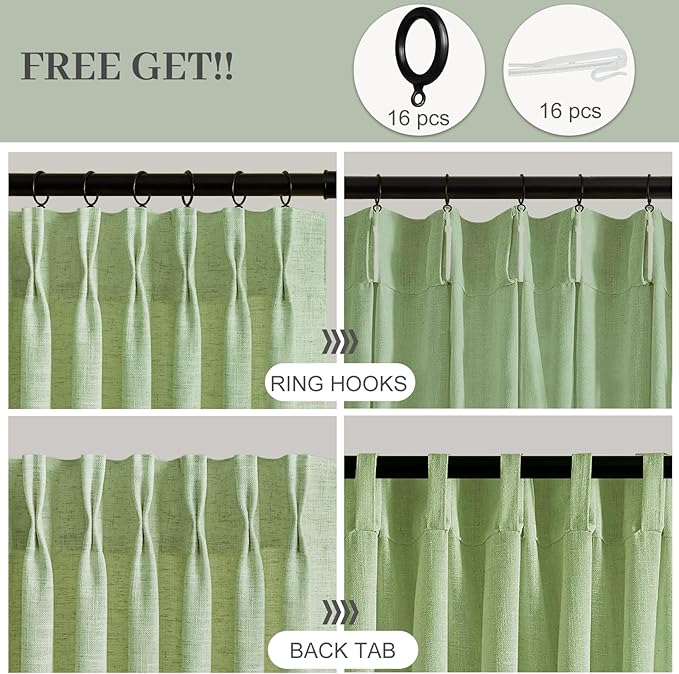 Sage Green Pinch Pleated Curtains 96 Inches Long - Image 3