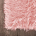 Latepis Pink Faux Sheepskin Round Rugs 6.7ft Cute Furry Rug - Image 5