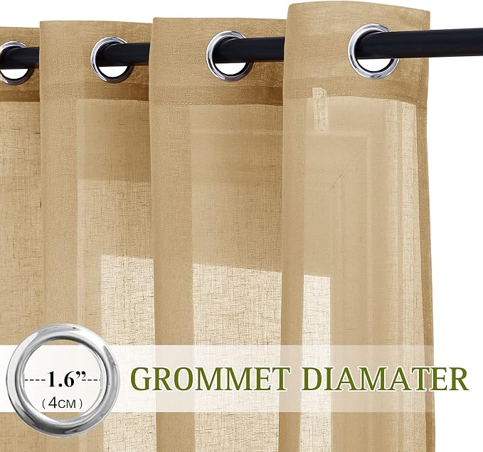NICETOWN Sheer Linen Curtains Flax Texture 96 inch Long, Grommet Semi Sheer - Image 2