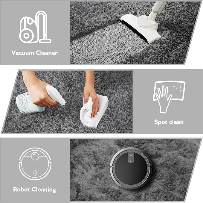 8x10 Fluffy Area Rugs for Living Room, Shag Area Rug for Bedroom, Deep Grey - Image 4