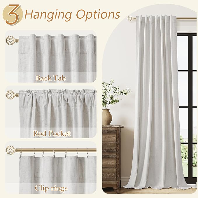 Guken Natural Extra Long 100% Black Out Curtains 120 Inch Length 2 Panels Set - Image 6
