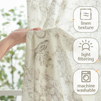 jinchan Linen Floral Curtains for Living Room 84 Inch Length Taupe Printed - Image 3